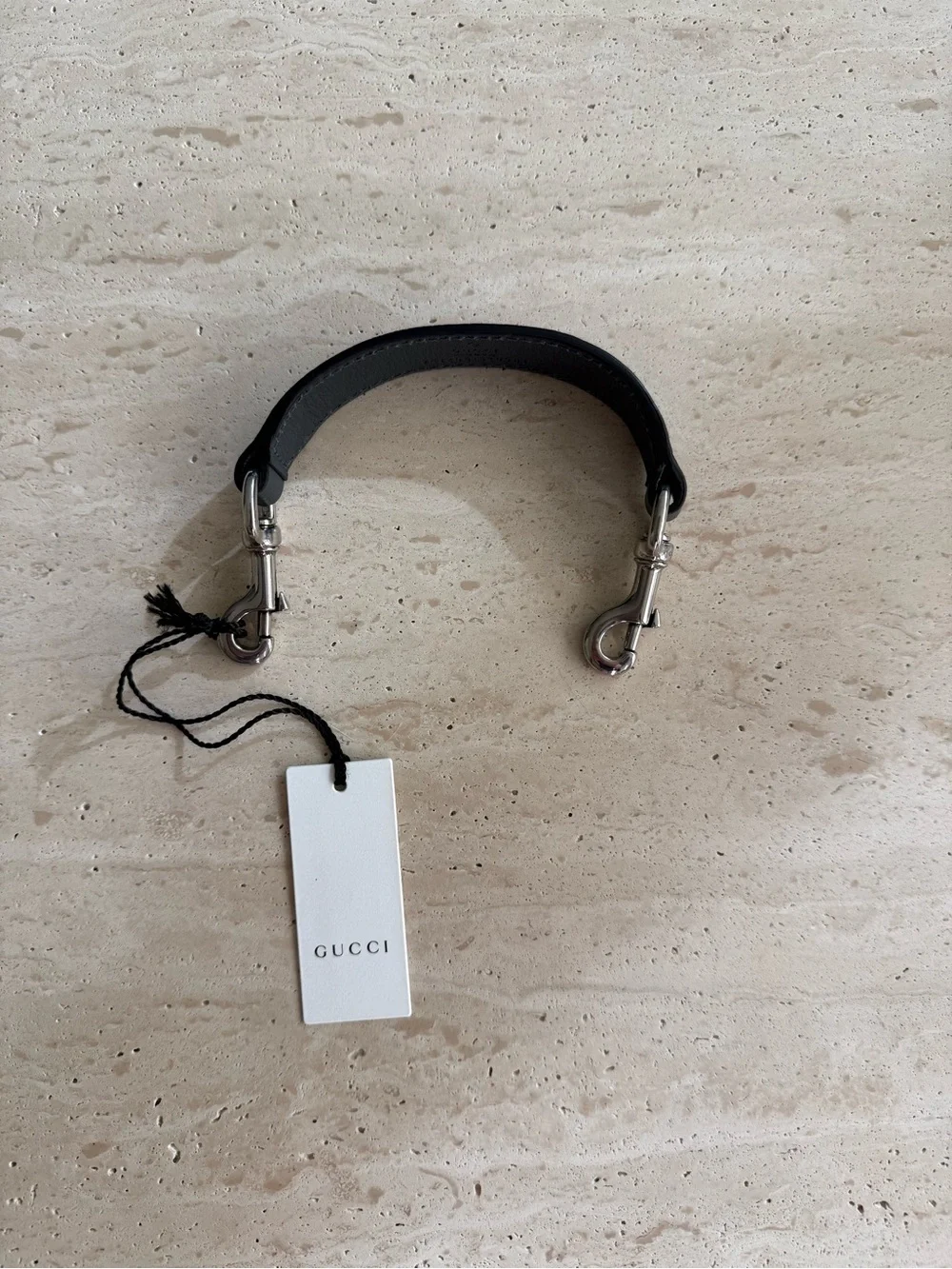 NWT Gucci Grey Leather Trolley Strap With Silver Hardware